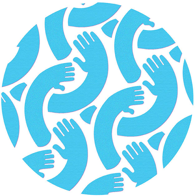 The same hands as the logo, but they look like construction paper cut-outs.