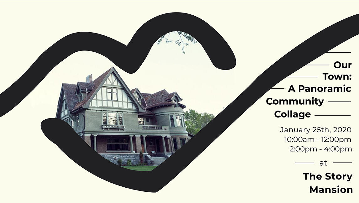 The facebook banner. It has a building, the Story Mansion, surround by a big heart that is in the logo.