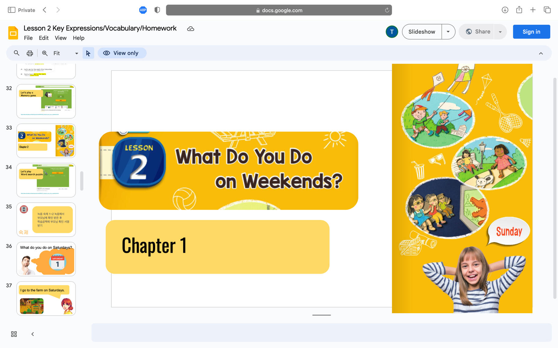 A screenshot of Lesson 2 in Google Slides.